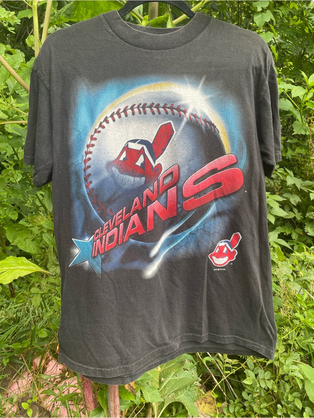 Vintage 2000 Cleveland Indians Chief Wahoo Graphic Shirt Faded Black Mens MGK